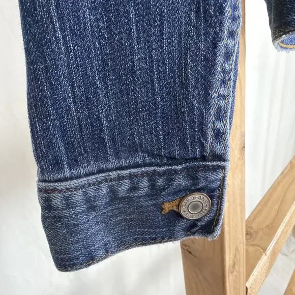 Vintage Y2K Gap Denim Button Up Painted Flower On Back Jean Jacket #1246 SZ LG - Picture 4 of 5